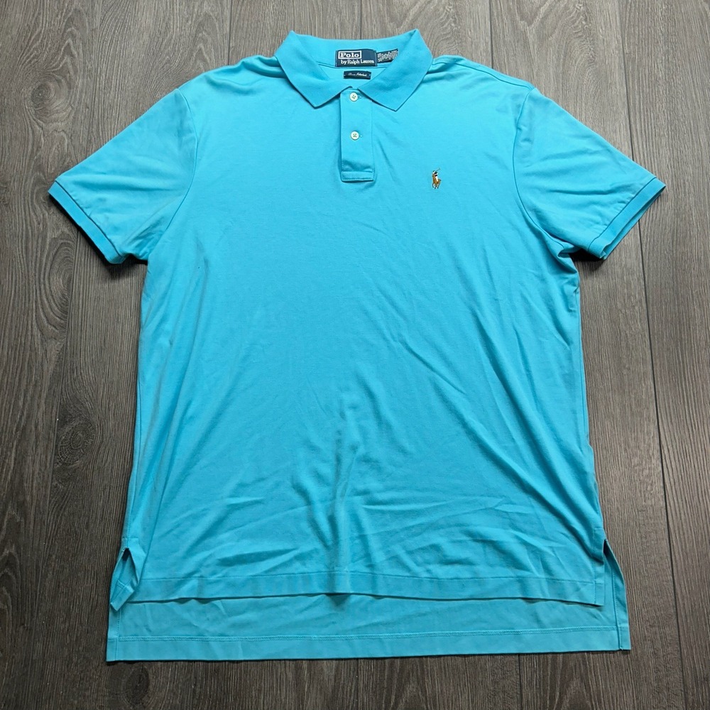 Polo Ralph Lauren Mens XL Pima Interlock Polo Shirt Turquoise Blue Short Sleeve